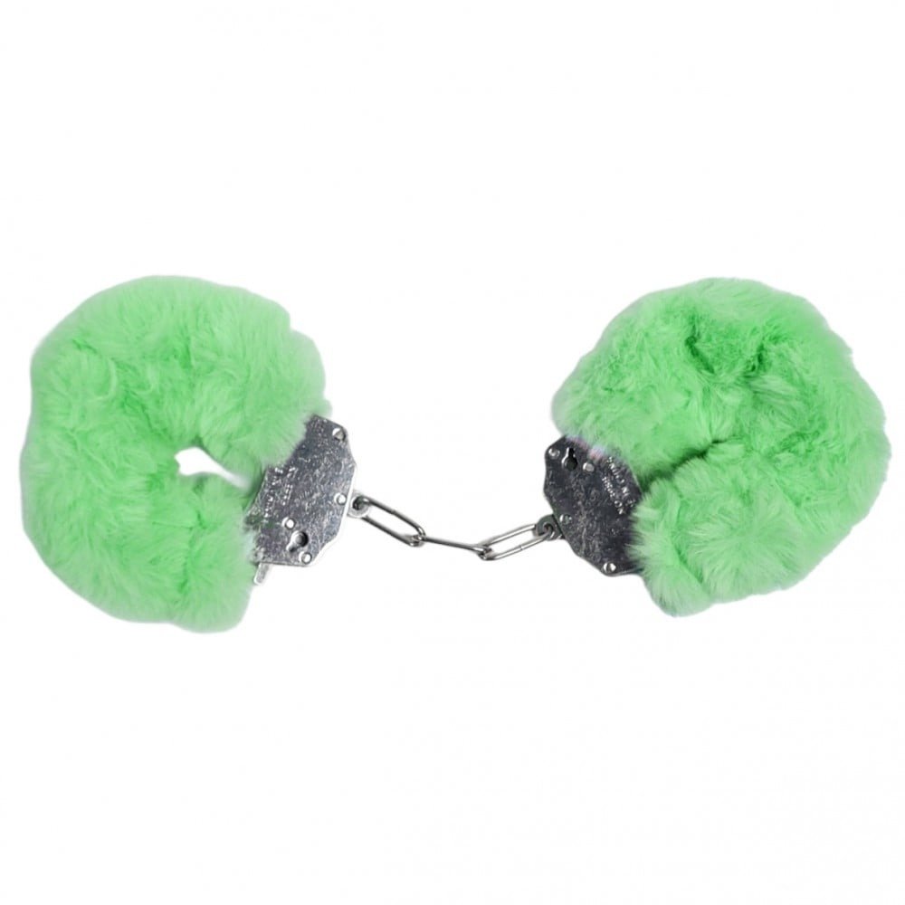 Наручники DS Fetish Plush handcuffs, метал із хутром, зелені Наручники DS Fetish Plush handcuffs, метал із хутром, зелені