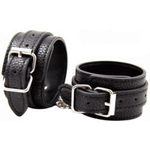 Наручники з екошкіри DS Fetish Wrist Restraints, чорні зі сріблястою фурнітурою