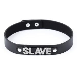 Нашийник з написом SLAVE зі страз DS Fetish, шкірозамінник, чорний