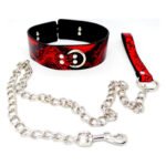 Нашийник з повідцем DS Fetish snake skin під шкіру змії червоний