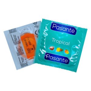 Презервативи оральні зі смаком манго Рasante Tropical кольорові, з латексу (ціна за 6 шт)