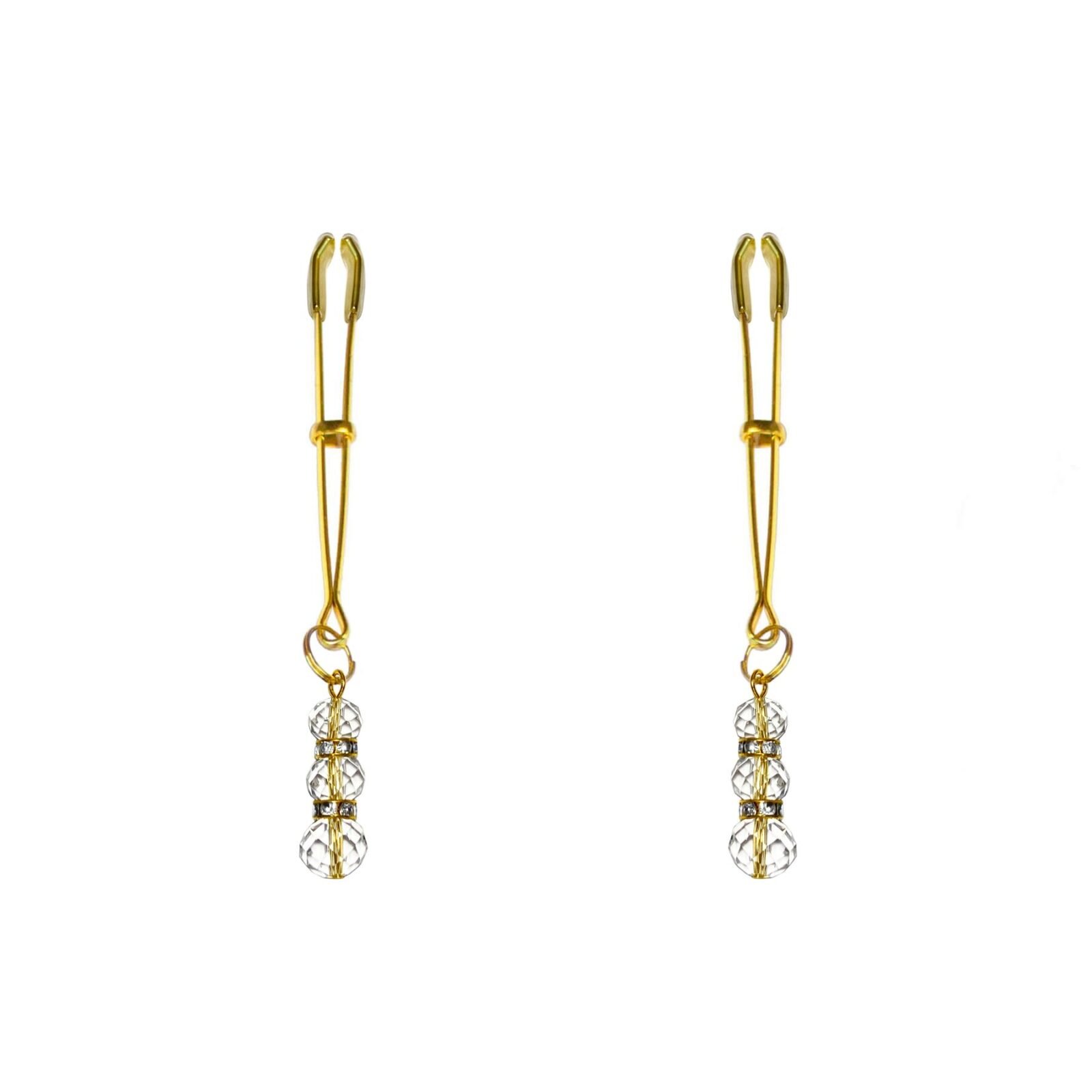 Тонкі затискачі для сосків з підвіскою Feral Feelings - Thin nipple clamps, золото/прозорий Тонкі затискачі для сосків з підвіскою Feral Feelings - Thin nipple clamps, золото/прозорий