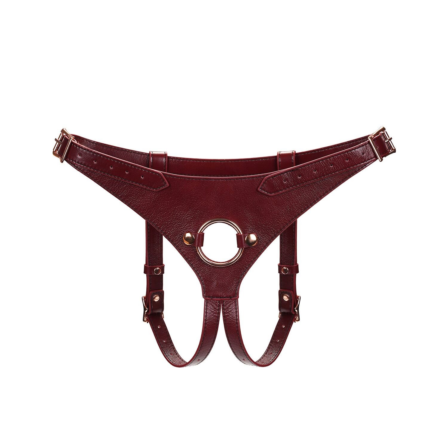 Шкіряні трусики для страпона Liebe Seele Wine Red Strap on Harness, універсальний розмір Шкіряні трусики для страпона Liebe Seele Wine Red Strap on Harness, універсальний розмір