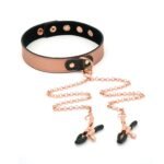 Нашийник із затискачами для сосків Liebe Seele Rose Gold Memory Collar with Nipple Clamps, шкіра