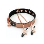 Нашийник із затискачами для сосків Liebe Seele Rose Gold Memory Collar with Nipple Clamps, шкіра
