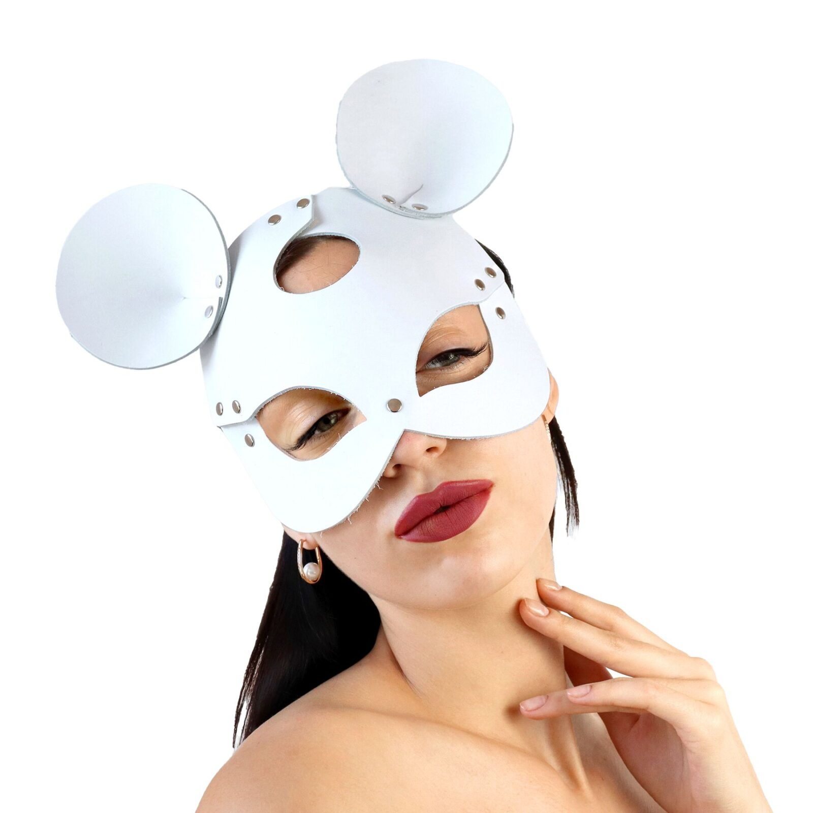 Шкіряна маска мишки Art of Sex - Mouse Mask, колір Білий Шкіряна маска мишки Art of Sex - Mouse Mask, колір Білий