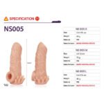 Насадка на член Kokos Nude Sleeve з відкритою головкою та отвором для мошонки, рельєфна, бежева