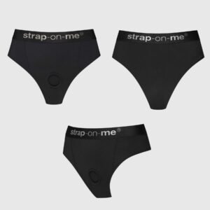 Трусики-бразиліана з фіксацією дилдо Strap-On-Me Harness Lingerie Idole – M – Black, високі
