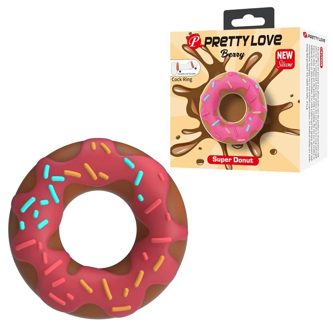 Ерекційне кільце Pretty Love Berry у формі пончика з кремом, рожеве, 4,6 × 2 см Ерекційне кільце Pretty Love Berry у формі пончика з кремом, рожеве, 4,6 × 2 см