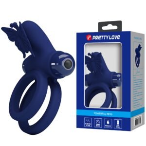 Ерекційне віброкільце подвійне PRETTY LOVE Powerful Ring Jamele з метеликом, 10 режимів, синє