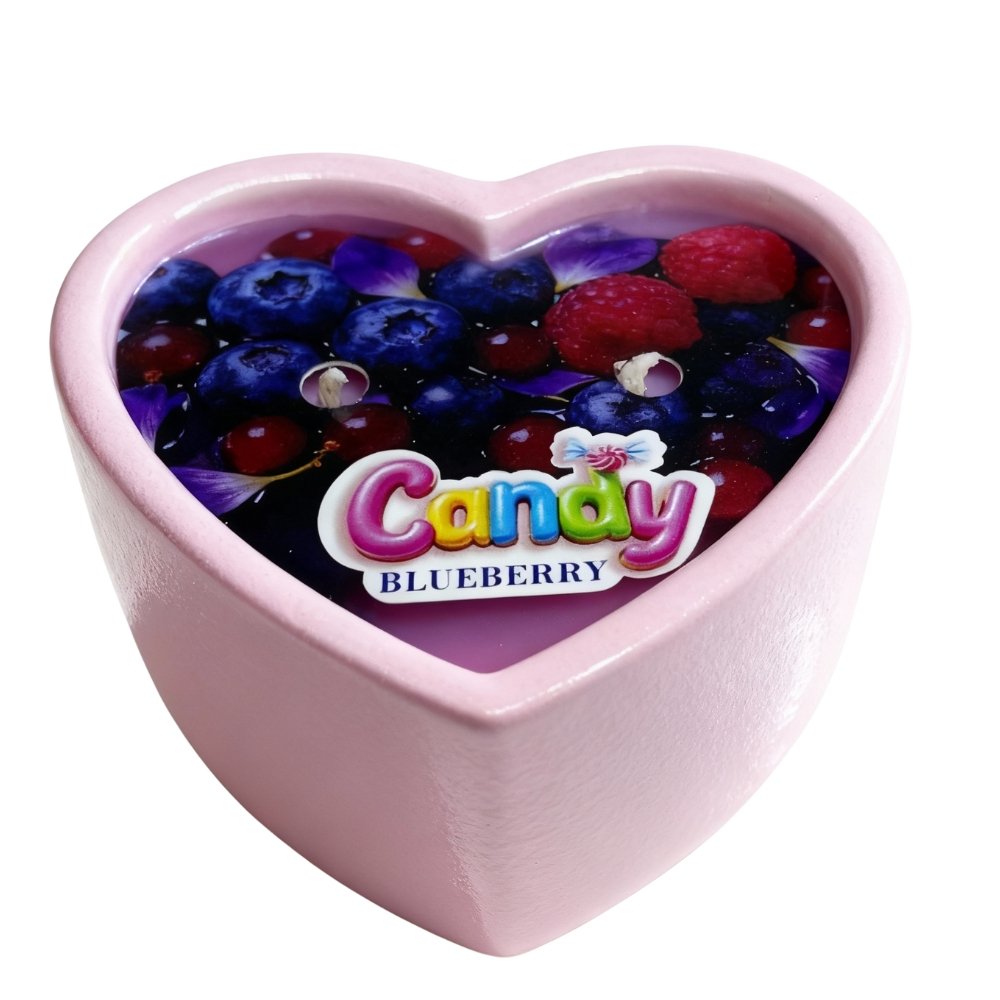 Масажна свічка з ароматом чорниці Candy Blueberry у формі серця, 70 мл Масажна свічка з ароматом чорниці Candy Blueberry у формі серця, 70 мл
