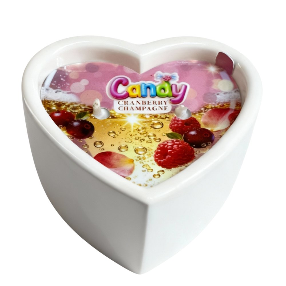 Масажна свічка з ароматом шампанського з журавлиною Candy Cranberry Champagne у формі серця, 70 мл Масажна свічка з ароматом шампанського з журавлиною Candy Cranberry Champagne у формі серця, 70 мл