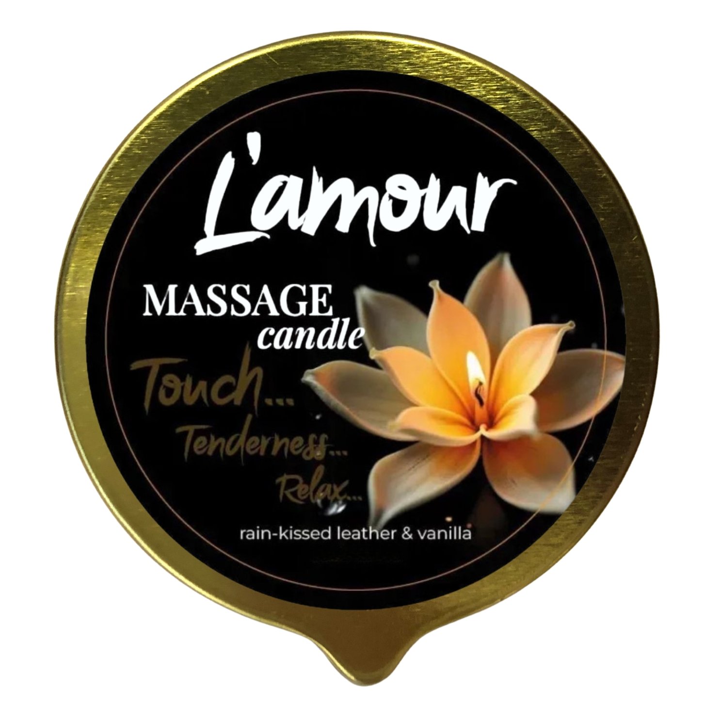 Масажна свічка L'amour Rain-Kissed Leather and Vanilla, золота, 70 мл Масажна свічка L'amour Rain-Kissed Leather and Vanilla, золота, 70 мл