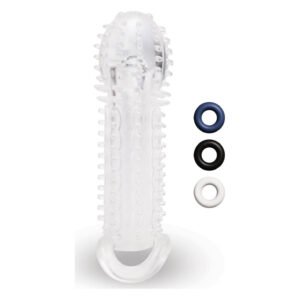 Насадка на пеніс із рельєфом Size-Up з 3 кільцями, прозора, 15.5 см