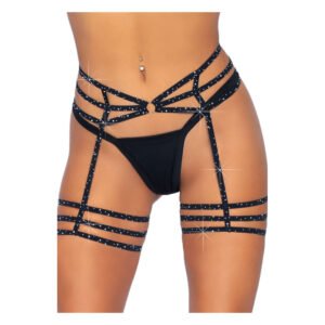 Leg Avenue Rhinestone garter strapps OS Black