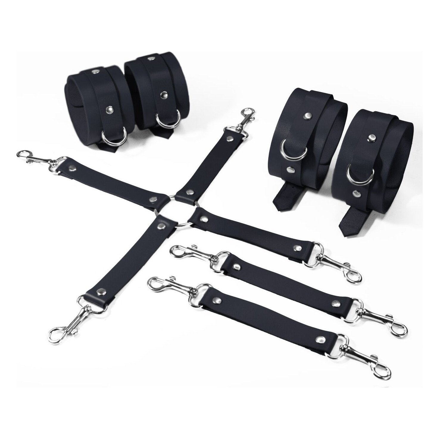 Набір для БДСМ Feral Feelings BDSM Kit 3 Black, наручники, поножі, хрестовина Набір для БДСМ Feral Feelings BDSM Kit 3 Black, наручники, поножі, хрестовина