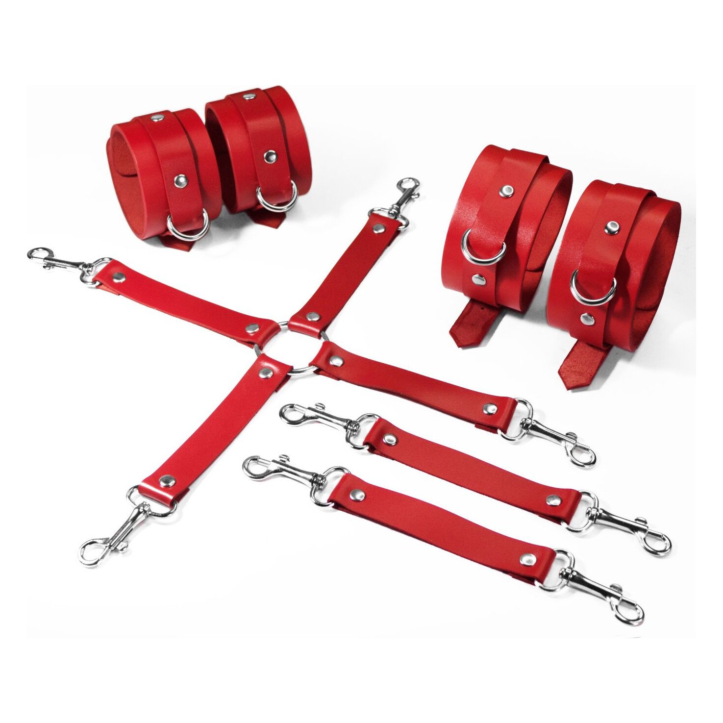 Набір для БДСМ Feral Feelings BDSM Kit 3 Red, наручники, поножі, хрестовина Набір для БДСМ Feral Feelings BDSM Kit 3 Red, наручники, поножі, хрестовина