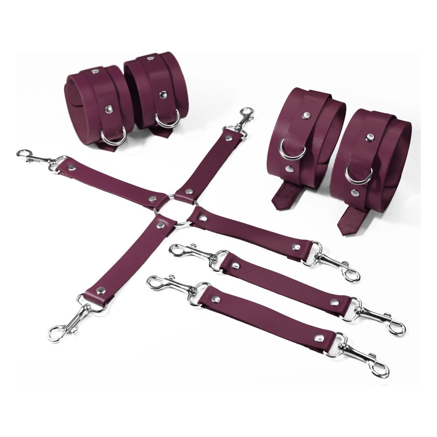 Набір для БДСМ Feral Feelings BDSM Kit 3 Burgundy, наручники, поножі, хрестовина Набір для БДСМ Feral Feelings BDSM Kit 3 Burgundy, наручники, поножі, хрестовина