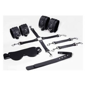 Набір Feral Feelings BDSM Kit 5 Black, наручники, поножі, хрестовина, маска, падл