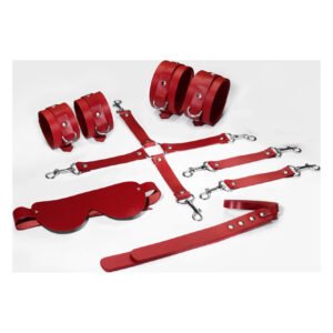 Набір Feral Feelings BDSM Kit 5 Red, наручники, поножі, хрестовина, маска, падл