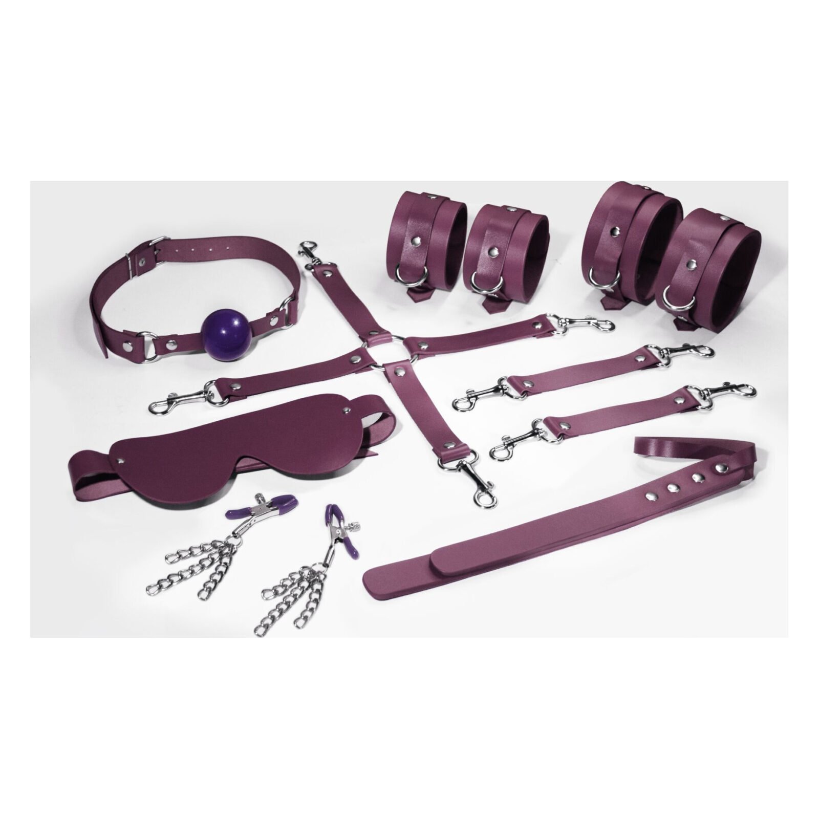 Набір Feral Feelings BDSM Kit 7 Burgundy, наручники, поножі, конектор, маска, падл, кляп, затискачі Набір Feral Feelings BDSM Kit 7 Burgundy, наручники, поножі, конектор, маска, падл, кляп, затискачі