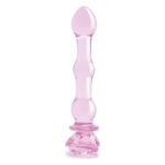 Скляний фалоімітатор Dream Toys Glaze Glass у формі бутона троянди з намистинами, рожевий
