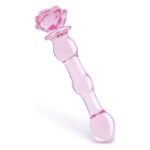 Скляний фалоімітатор Dream Toys Glaze Glass у формі бутона троянди з намистинами, рожевий
