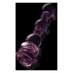 Скляний фалоімітатор Dream Toys Glaze Glass у формі бутона троянди з намистинами, рожевий