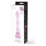Скляний фалоімітатор Dream Toys Glaze Glass у формі бутона троянди з намистинами, рожевий