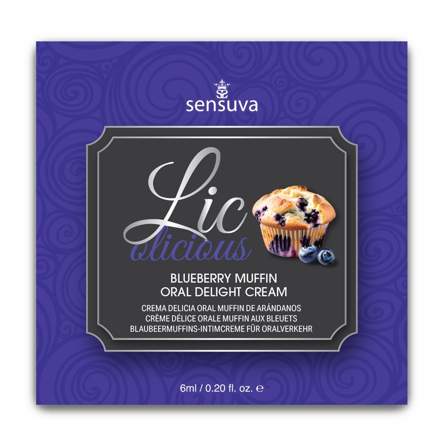 Пробник гелю для мінету Sensuva Lic-o-licious Blueberry Muffin (6 мл), оліїстий, без цукру Пробник гелю для мінету Sensuva Lic-o-licious Blueberry Muffin (6 мл), оліїстий, без цукру