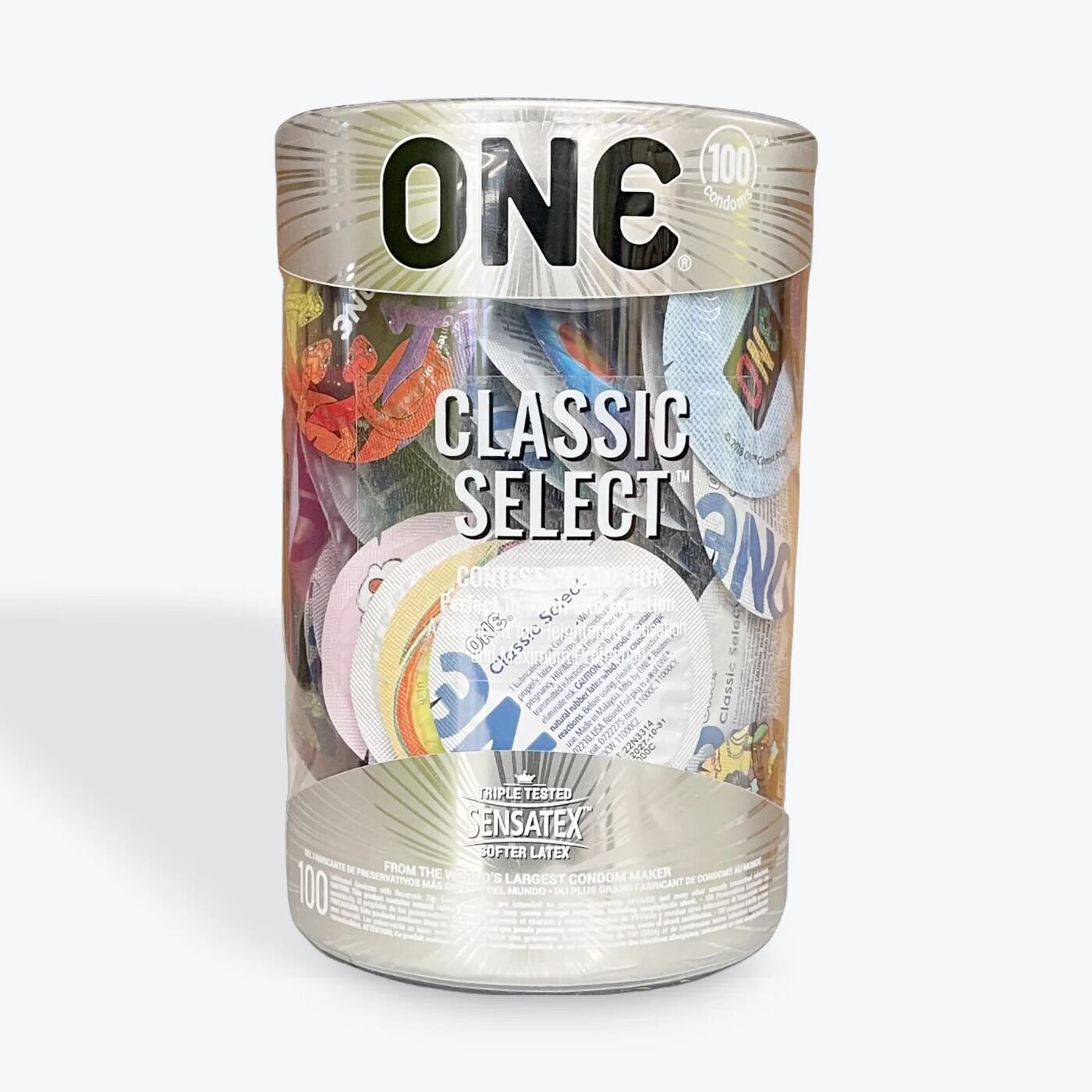 Набір презервативів ONE Classic Select Contest Collection, 100 шт, зі змазкою, паковання-тубус Набір презервативів ONE Classic Select Contest Collection, 100 шт, зі змазкою, паковання-тубус