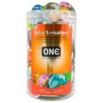 Набір презервативів ONE Color Sensations, 100 шт, кольорові, 10 кольорів, зі змазкою, паковання-тубус