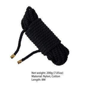 Мотузка для шибарі LOCKINK SEVANDA Shibari Pratice Rope, чорна, 8 м, нейлон+бавовна