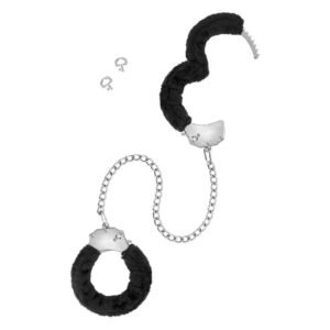 Металеві поножі з хутром Fetish Tentation Adjustable metal and fur ankle cuffs, 2 ключі