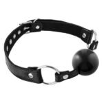 Кляп із силіконовою кулькою Fetish Tentation Premium Leather gag with silicone ball Black, шкіра
