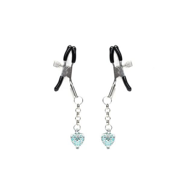 Затискачі для сосків із сердечком Liebe Seele Glow-in-dark Nipple Clamps Light Blue, світяться в темряві Затискачі для сосків із сердечком Liebe Seele Glow-in-dark Nipple Clamps Light Blue, світяться в темряві