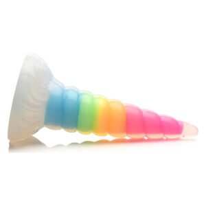 Фентезійний фалоімітатор Creature Cocks Luminescent Rainbow Silicone Dildo, світиться в темряві, 19,6 см