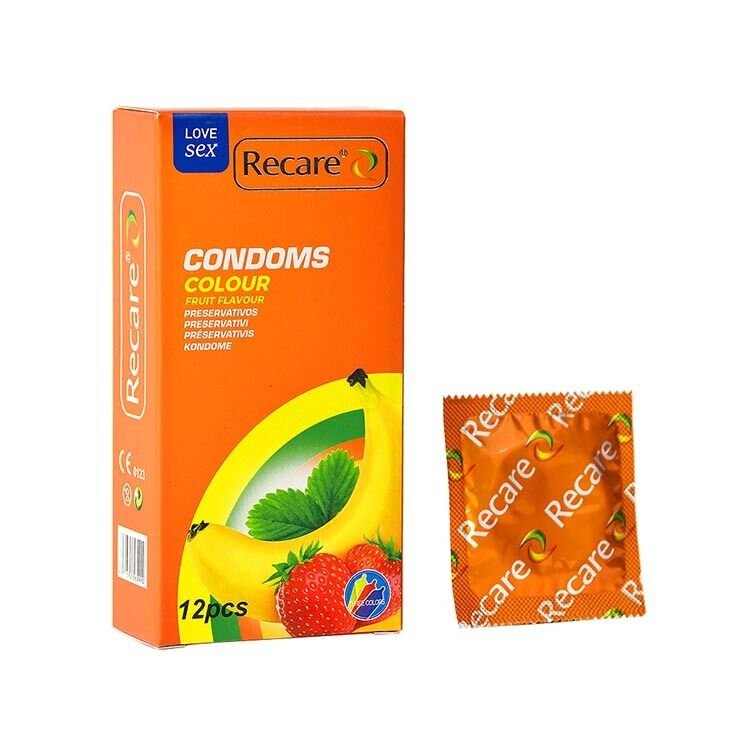 Презервативи Recare Color Fruit Flavour Condoms 12 шт, аромати: м'ята, банан, полуниця Презервативи Recare Color Fruit Flavour Condoms 12 шт, аромати: м'ята, банан, полуниця