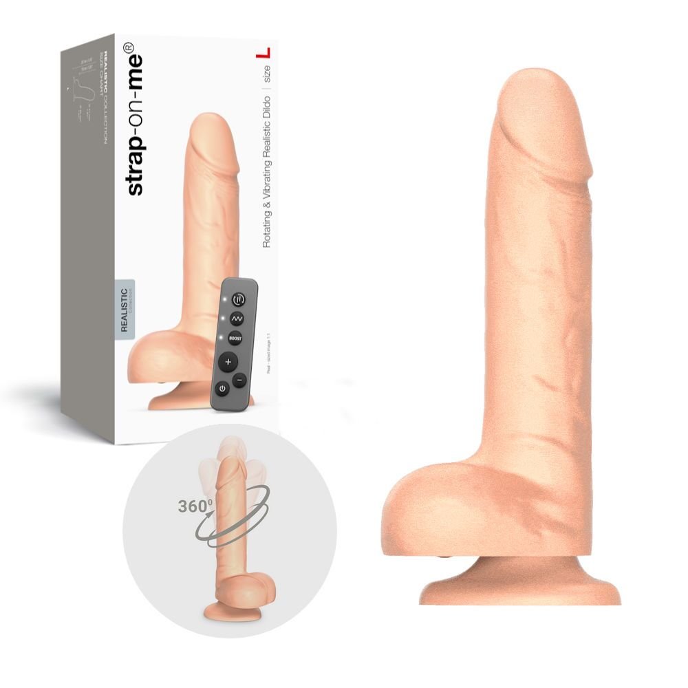 Фалоімітатор з вібрацією та ротацією Strap-On-Me Rotating & Vibrating Realistic Dildo – L – Vanilla Фалоімітатор з вібрацією та ротацією Strap-On-Me Rotating & Vibrating Realistic Dildo – L – Vanilla