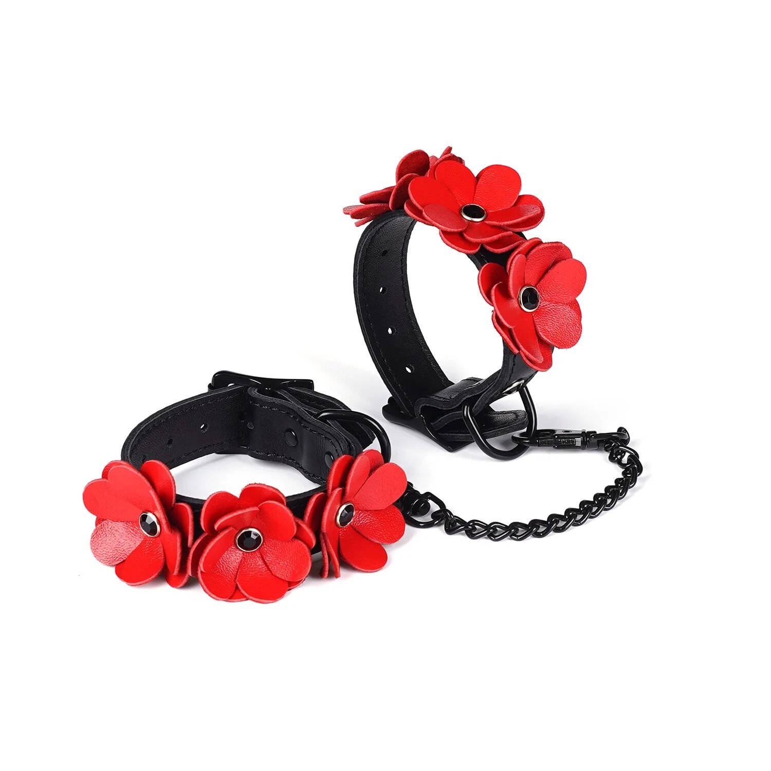 Наручники Liebe Seele Flower Rhythm - Black and Red Leather Flowers Hand Cuffs Наручники Liebe Seele Flower Rhythm - Black and Red Leather Flowers Hand Cuffs