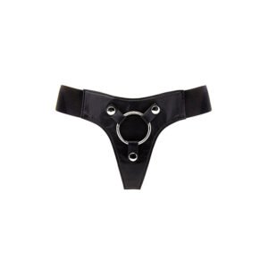 Трусики для страпона REALROCK Elastic Harness з кільцем, шкіряні, чорні, One Size (S-XL)