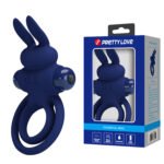 Віброкільце подвійне PRETTY LOVE Vibro Bunny III зі стимуляцією для клітора, синє, 9.7 х 6.5 см