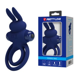 Віброкільце подвійне PRETTY LOVE Vibro Bunny III зі стимуляцією для клітора, синє, 9.7 х 6.5 см