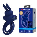 Віброкільце подвійне PRETTY LOVE Vibro Bunny III зі стимуляцією для клітора, синє, 9.7 х 6.5 см