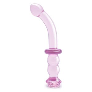 Вигнутий скляний рожевий фалоімітатор для точки G Dream Toys Glaze Glass з бутоном