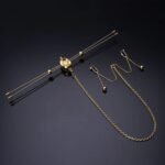 Затискачі для сосків з вібрацією UPKO Double Bar Vibration Nipple та кліторальний ланцюг, золотисті